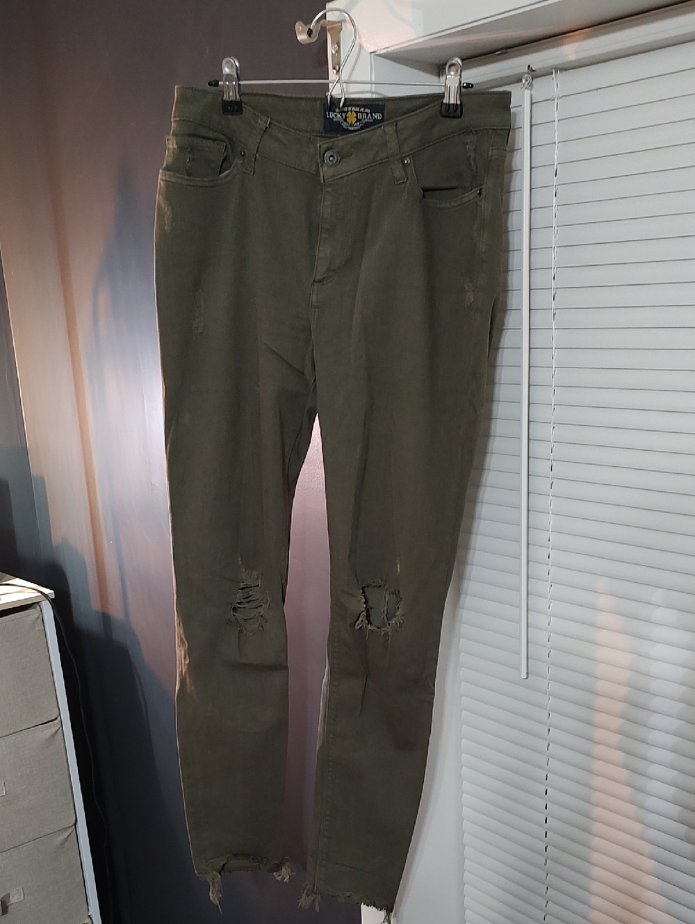 Lucky Brand Olive Green Distressed Skinny Jeans